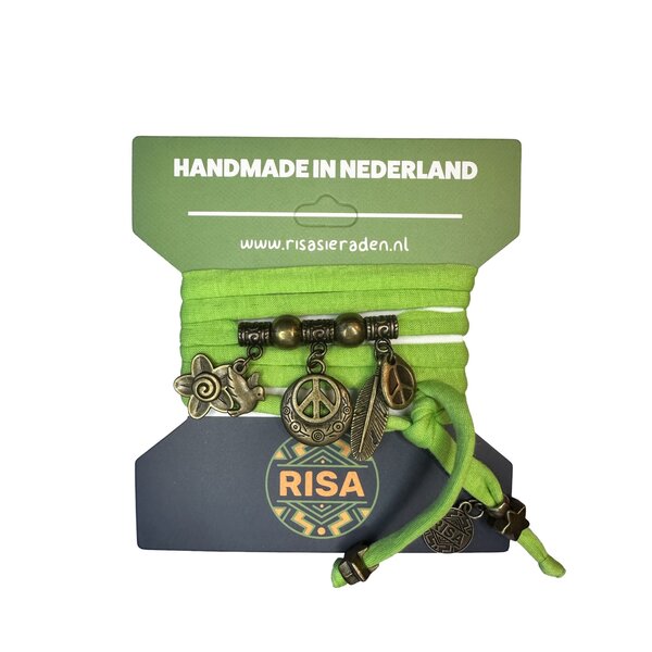 Risa Wikkelarmband Peace appelgroen - brons | Risa