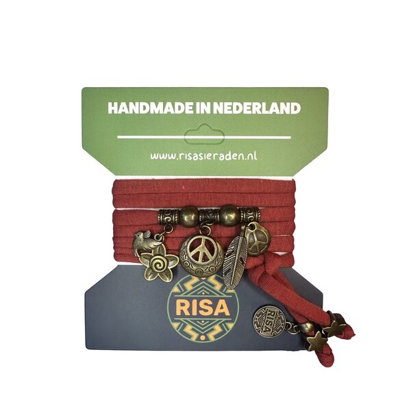 Risa Wikkelarmband Peace rood bruin - brons | Risa