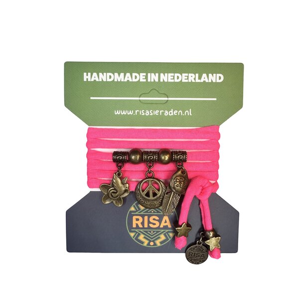 Risa Wikkelarmband Peace neon roze - brons | Risa