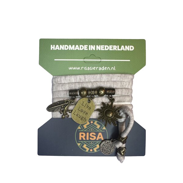 Risa Wikkelarmband Live Love Laugh beige - brons | Risa