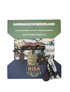 Risa Live Love Laugh bloemprint blauw-roze-wit - brons