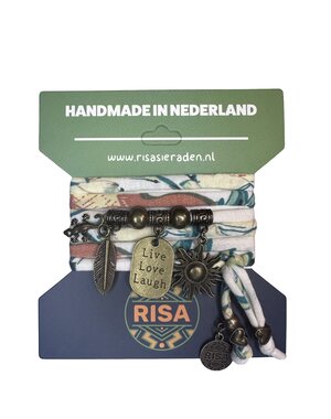 Risa Live Love Laugh bloemprint blauw-roze-wit - brons