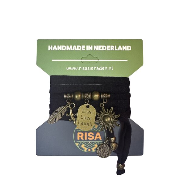 Risa Wikkelarmband Live Love Laugh zwart - brons | Risa