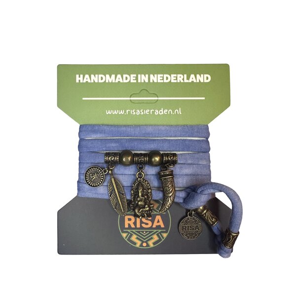 Risa Wikkelarmband Ganesha blauw - brons | Risa