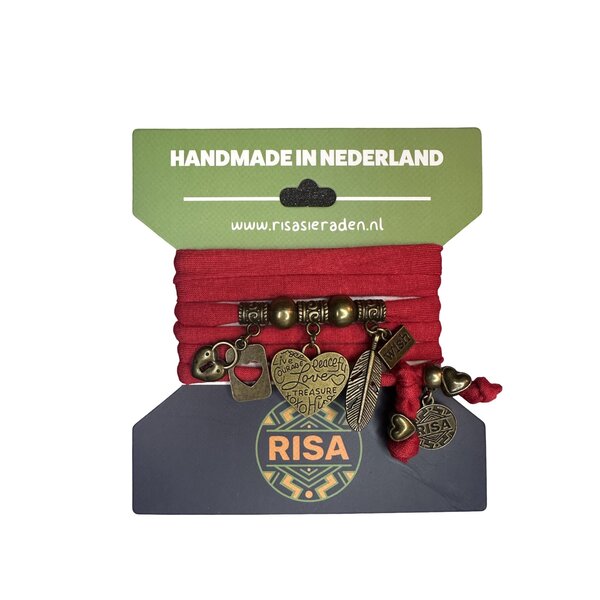 Risa Wikkelarmband Peaceful Love rood - brons | Risa
