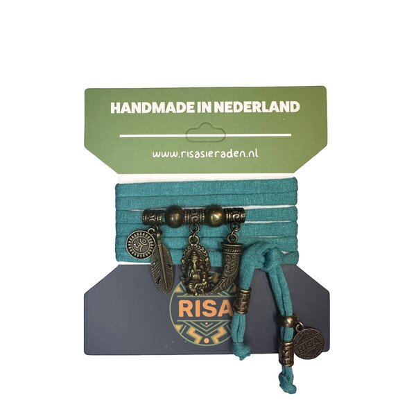 Risa Wikkelarmband Ganesha turquoise - brons | Risa