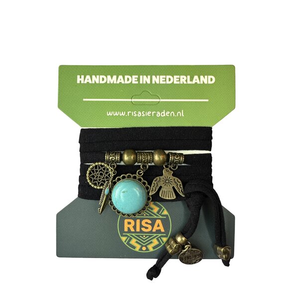 Risa Wikkelarmband Turquoise Love Zwart - brons | Risa