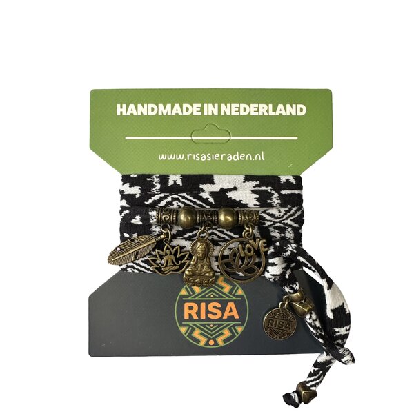 Risa Wikkelarmband Bodhisattva zwart-wit - brons| Risa