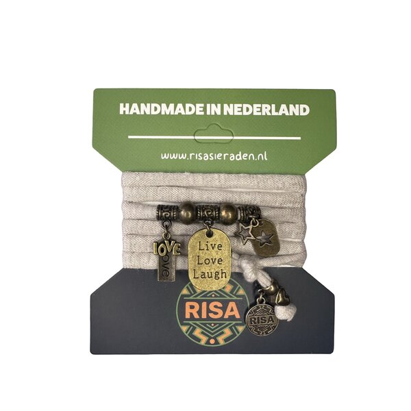 Risa Wikkelarmband Live Love Laugh stars beige - brons | Risa