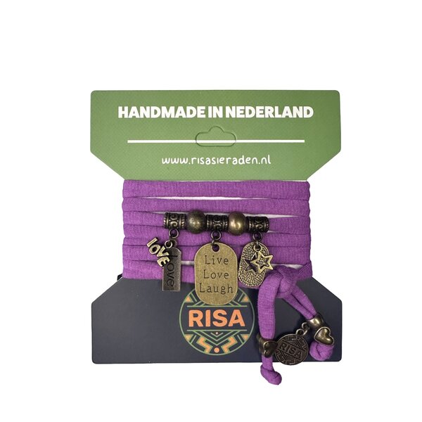 Risa Wikkelarmband Live Love Laugh stars paars - bron | Risas