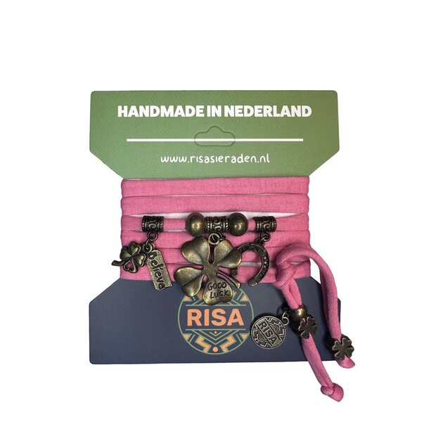 Risa Wikkelarmband Good Luck roze - Brons | Risa