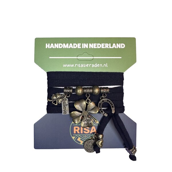 Risa Wikkelarmband Good Luck zwart - Brons | Risa