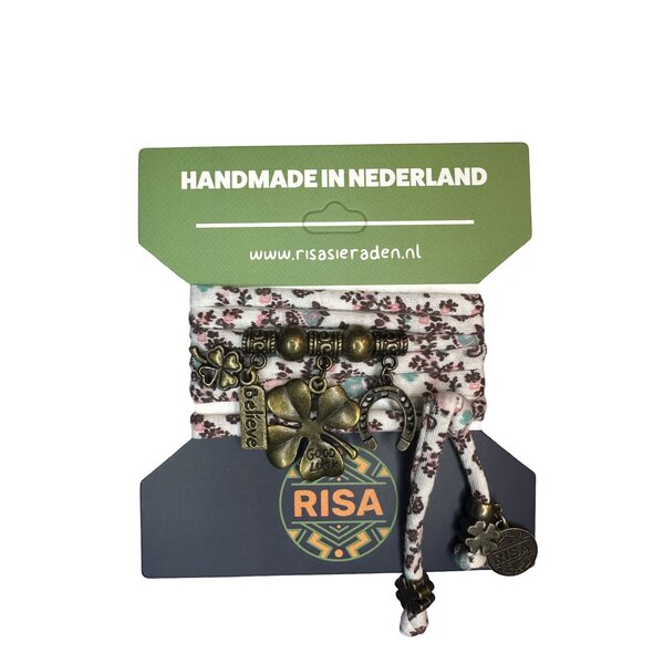 Risa Wikkelarmband Good Luck wit-bruin-turquoise - Brons | Risa