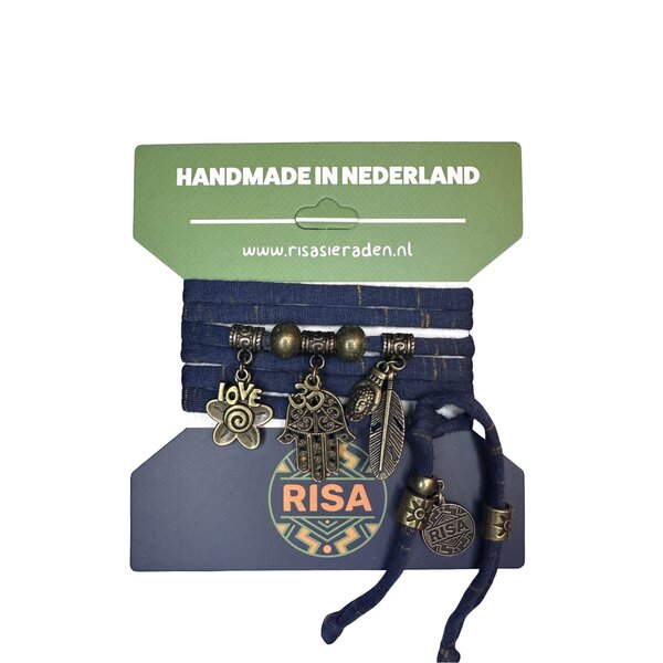 Risa Wikkelarmband Hamsahand donker blauw-goud - Brons | Risa