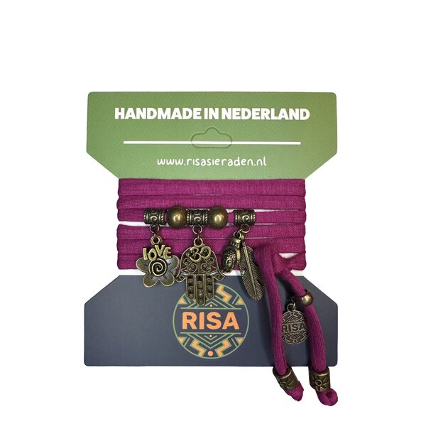 Risa Wikkelarmband Hamsahand Fuchsia - Brons | Risa