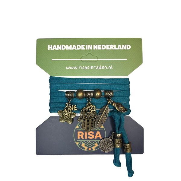 Risa Wikkelarmband Hamsahand zeegroen - Brons | Risa