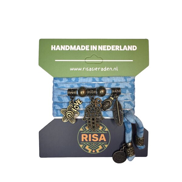 Risa Wikkelarmband Hamsahand camo turquoise - Brons | Risa