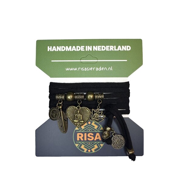 Risa Wikkelarmband Boeddha Hart zwart - Brons | Risa