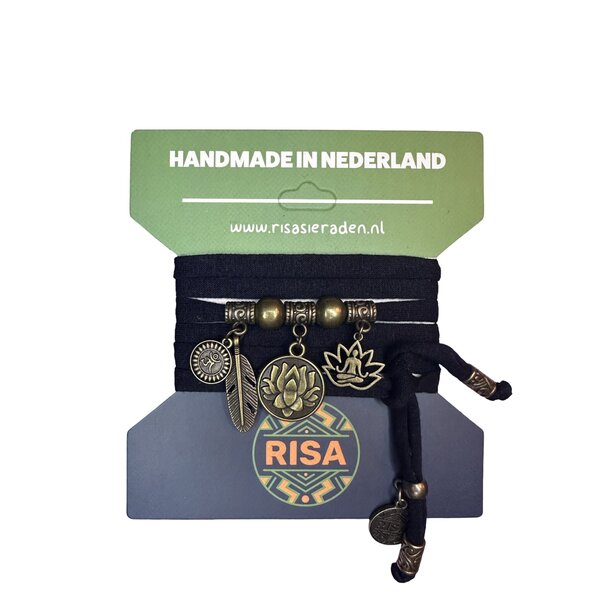 Risa Wikkelarmband Lotus zwart - brons | Risa