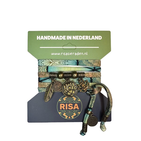 Risa Wikkelarmband Lotus turquoise multi - brons | Risa