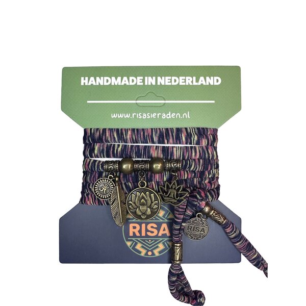 Risa Wikkelarmband Lotus print bruin-rood - brons | Risa