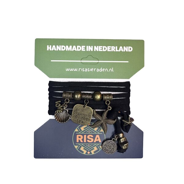 Risa Wikkelarmband Dreaming of the Sea zwart - Brons | Risa