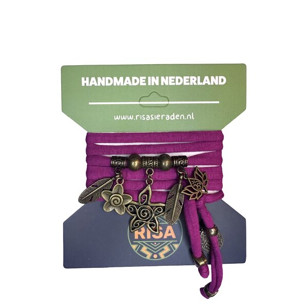 Risa Wikkelarmband Flower Fuchsia - Brons | Risa