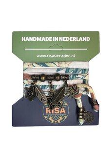 Risa Flower bloemprint blauw-bruin-wit - Brons