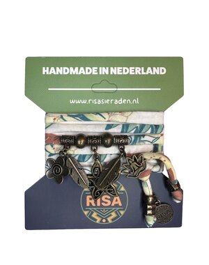 Risa Flower bloemprint blauw-bruin-wit - Brons