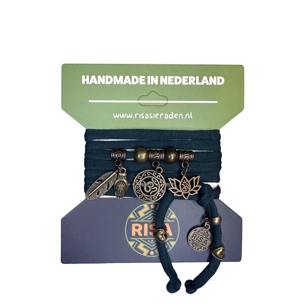 Risa Wikkelarmband Ohm donker groen - Brons | Risa