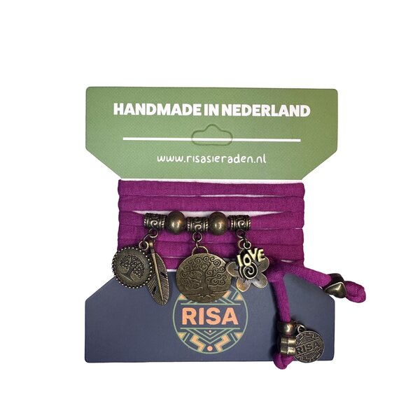 Risa Wikkelarmband Levensboom fuchsia - brons | Risa