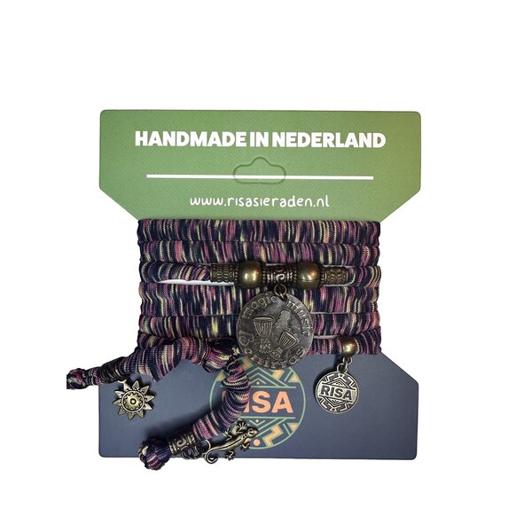 Risa Wikkelarmband Ibiza Benirras print zwart-rood - Brons | Risa