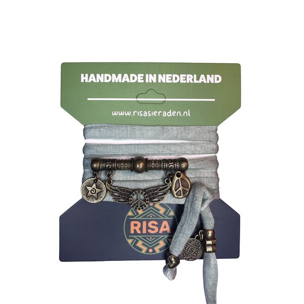 Risa Wikkelarmband Peace Wings ice blauw - brons | Risa