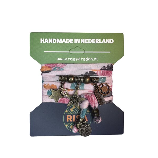 Risa Wikkelarmband Peace Star zalmroze met bloem - brons | Risa