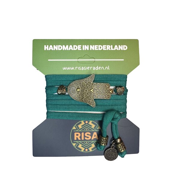 Risa Wikkelarmband Hamsahand groen - brons | Risa