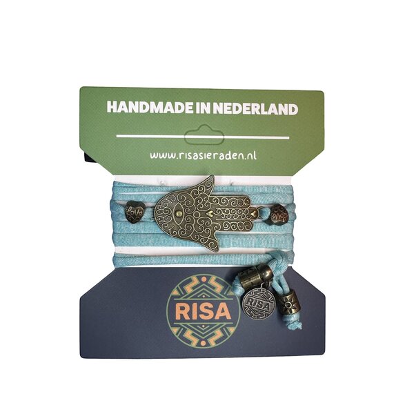 Risa Wikkelarmband Hamsahand turquoise - brons | Risa