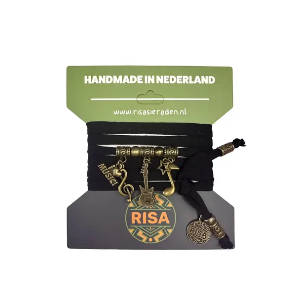 Risa Wikkelarmband Love music guitar zwart- Brons | Risa