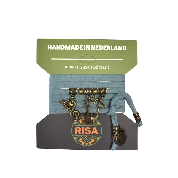 Risa Wikkelarmband Love music guitar Ice blauw - Brons | Risa