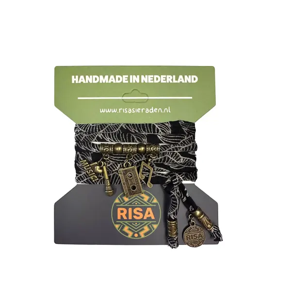 Risa Wikkelarmband Love music retro zwart-grijs - Brons | Risa