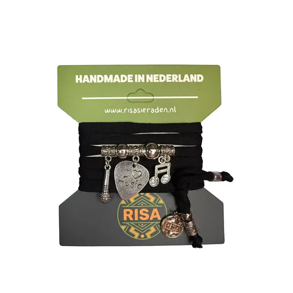 Risa Wikkelarmband Love music zwart - zilver | Risa
