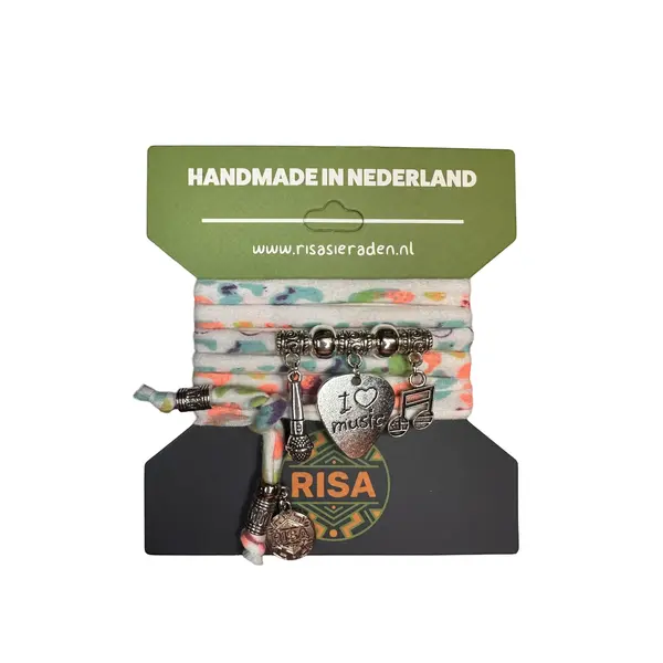Risa Wikkelarmband Love music wit met multicolor print - zilver | Risa