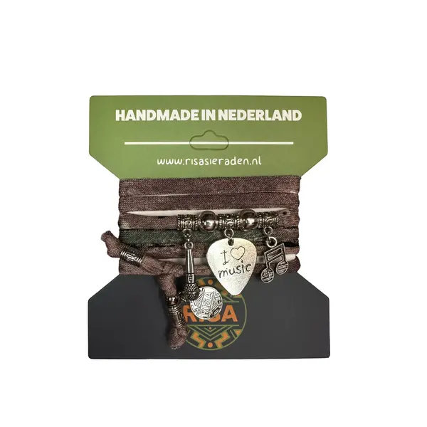 Risa Wikkelarmband Love music bruin - zilver | Risa
