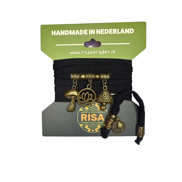 Risa Wikkelarmband Mushroom Love zwart - brons | Risa