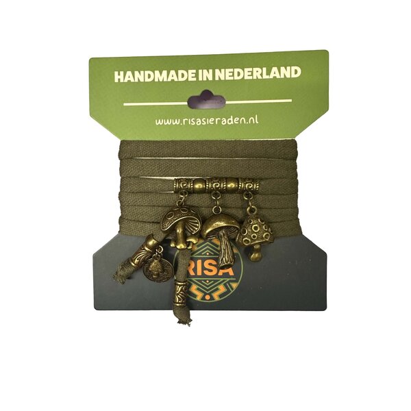 Risa Wikkelarmband Mushroom Love Leger groen - brons | Risa