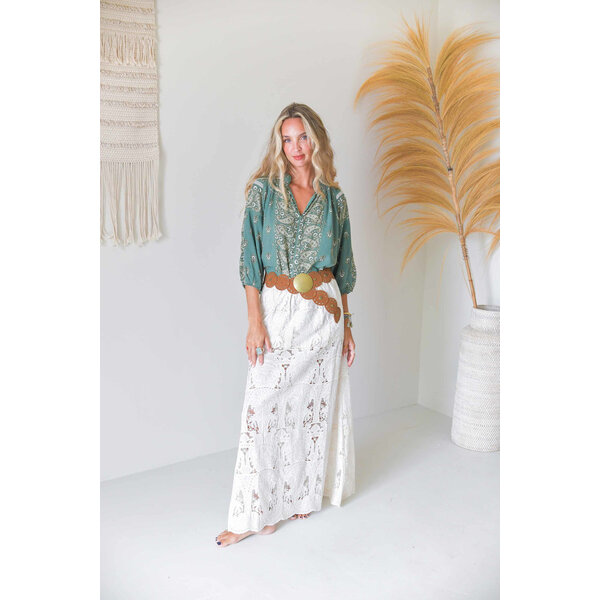 Jaase Lange Rok Ivory Palm Embroidered Woods | Jaase