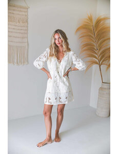 Jaase Korte Jurk Ivory Palm Embroidered Elena