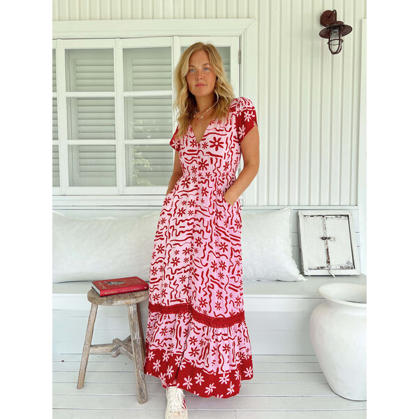 Jaase Lange Jurk Strawberry Spritz Carmen | Jaase