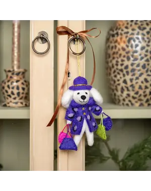Sjaal met Verhaal Hanger Poedel Shopaholic Paars