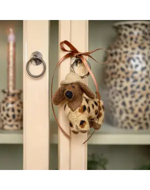 Sjaal met Verhaal Hanger Teckel Panter Beige