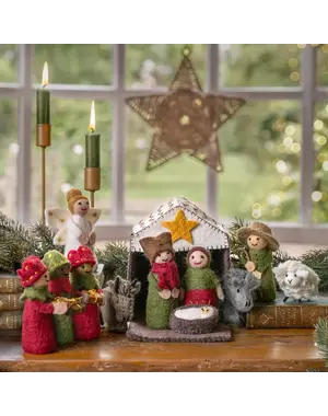 Sjaal met Verhaal Kerststal Rood-Groen